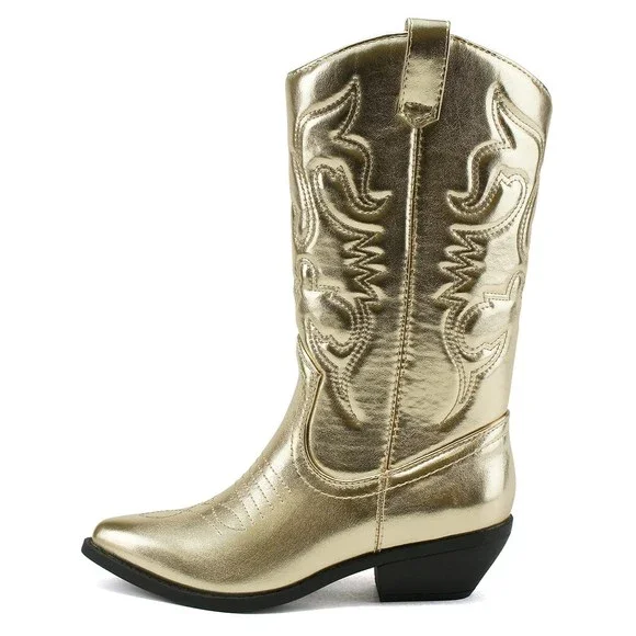 Soda Women Cowgirl Cowboy Western Stitched Boots Pointy Toe Knee High RENO gold - Picture 4 of 4